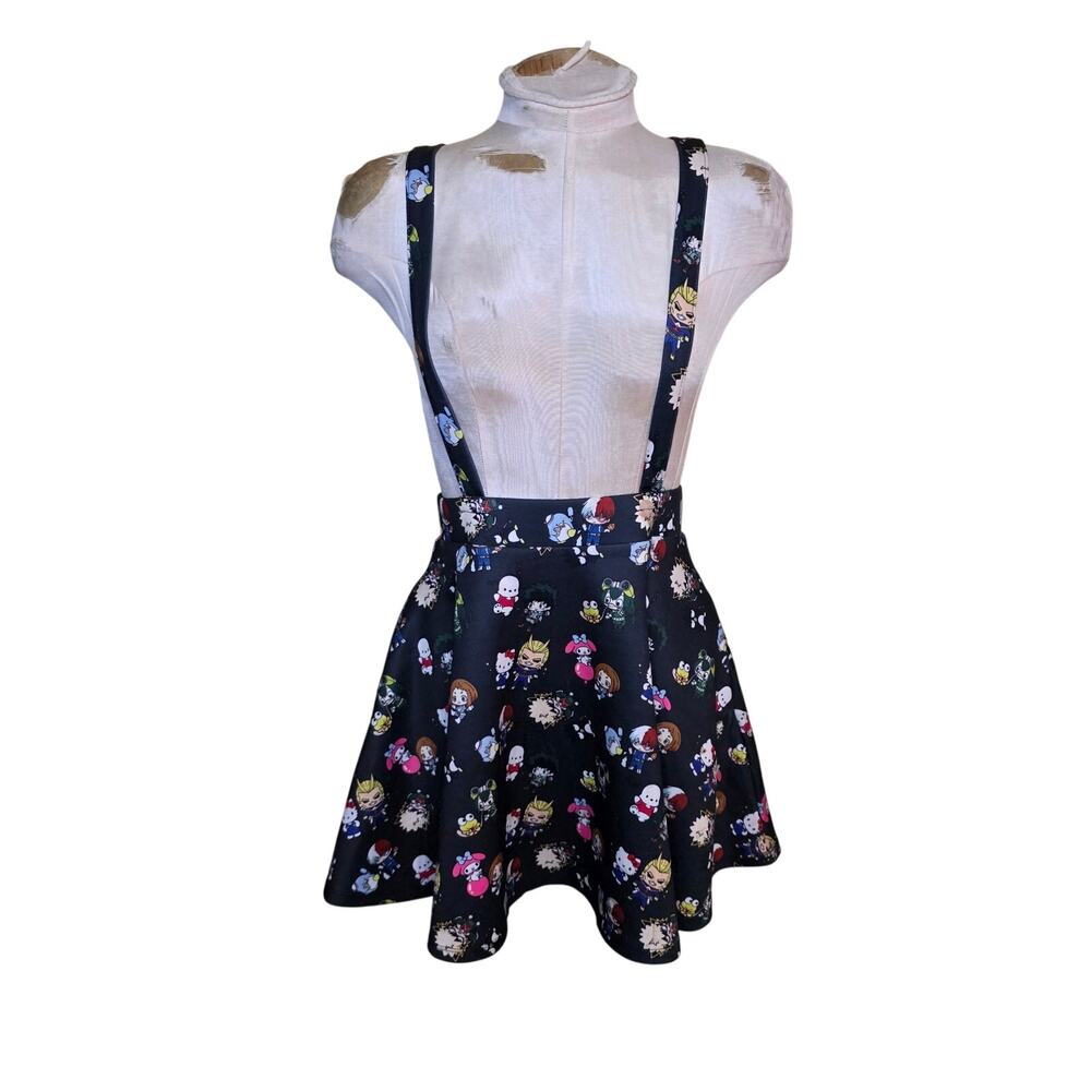 Hot Topic Suspender Skirt Womens‎ Small Black Hero Academia Hello Kitty Ladies
